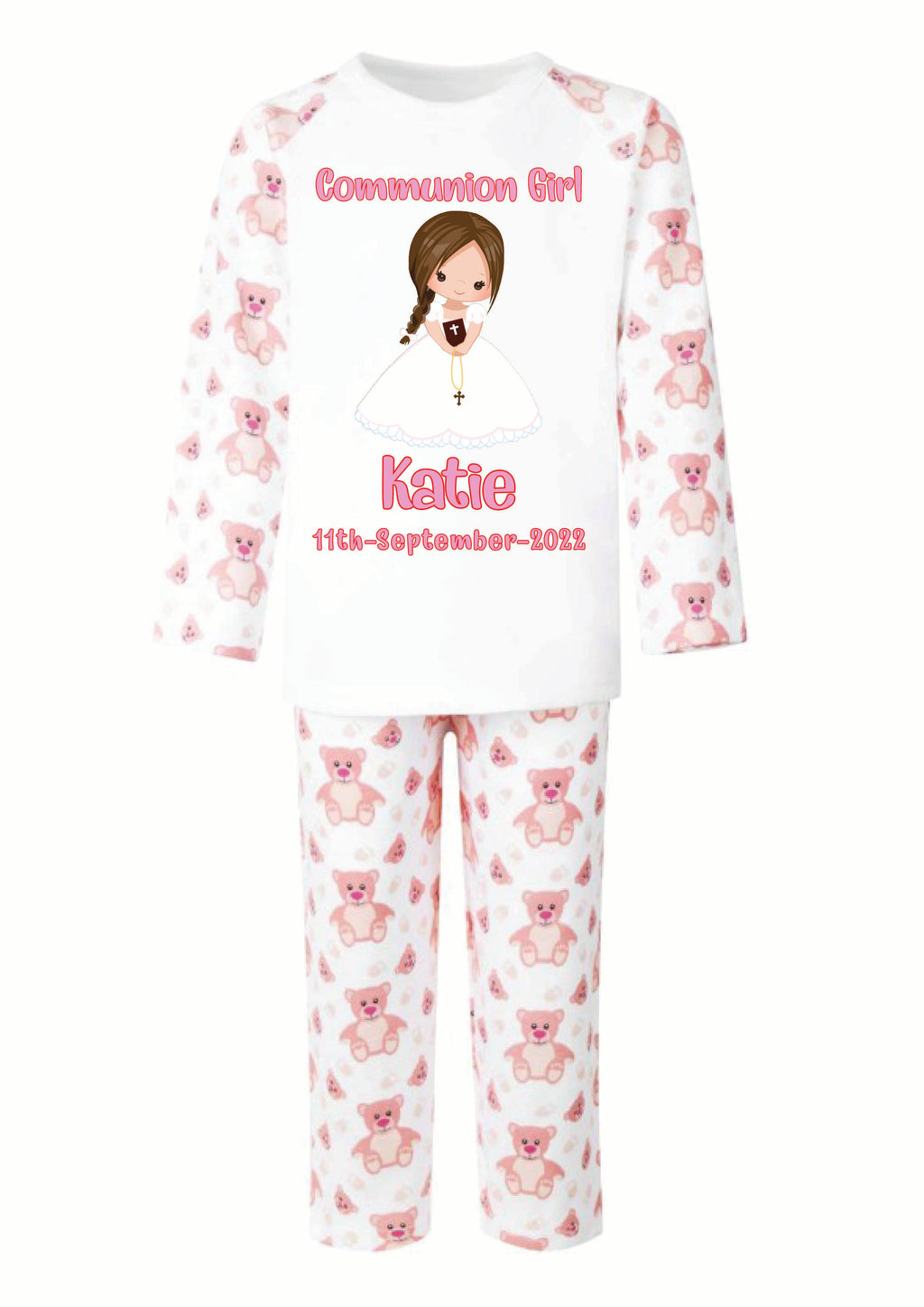 Personalised Communion Pyjamas - Pink Bear