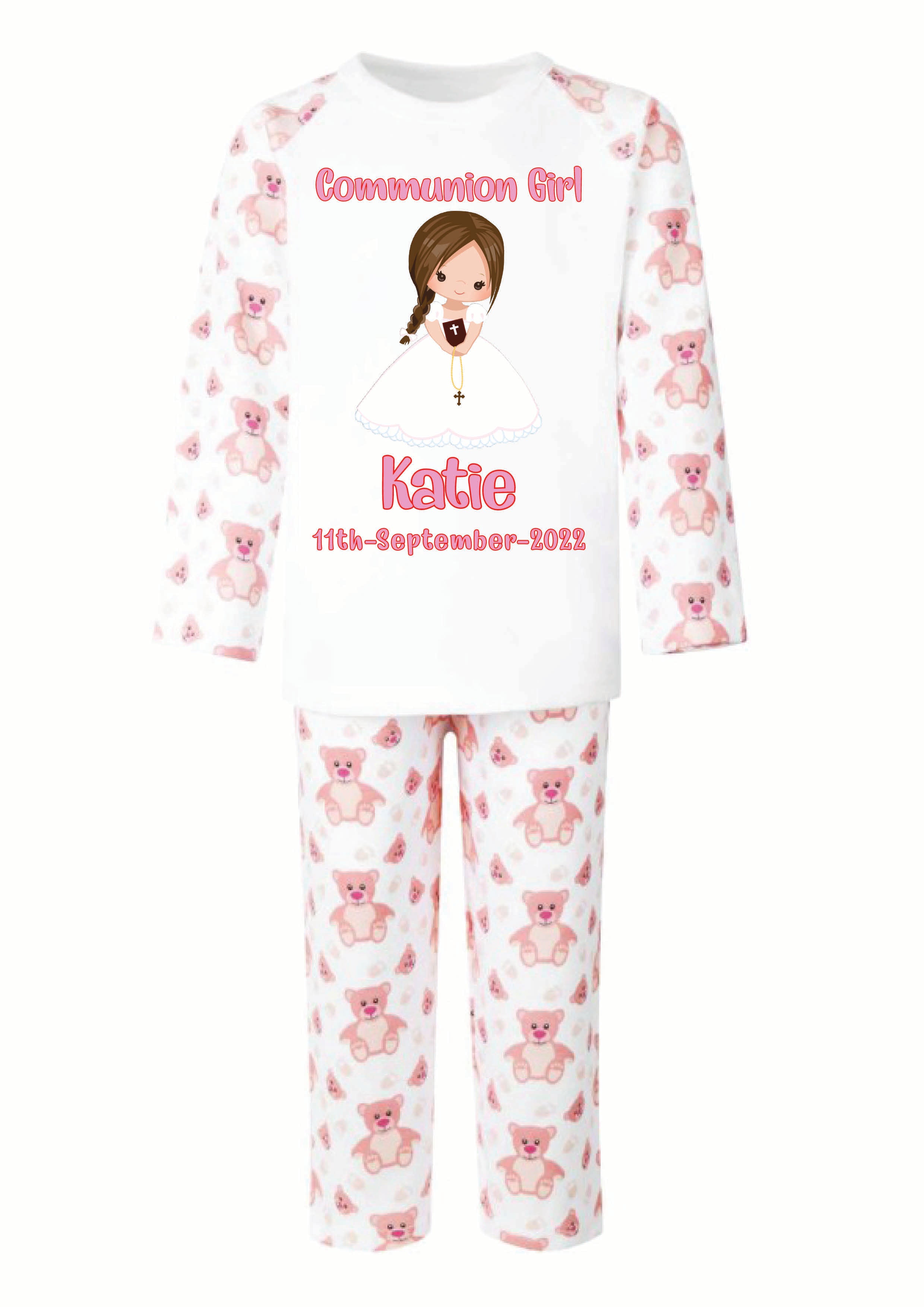 Personalised Communion Pyjamas - Pink Bear
